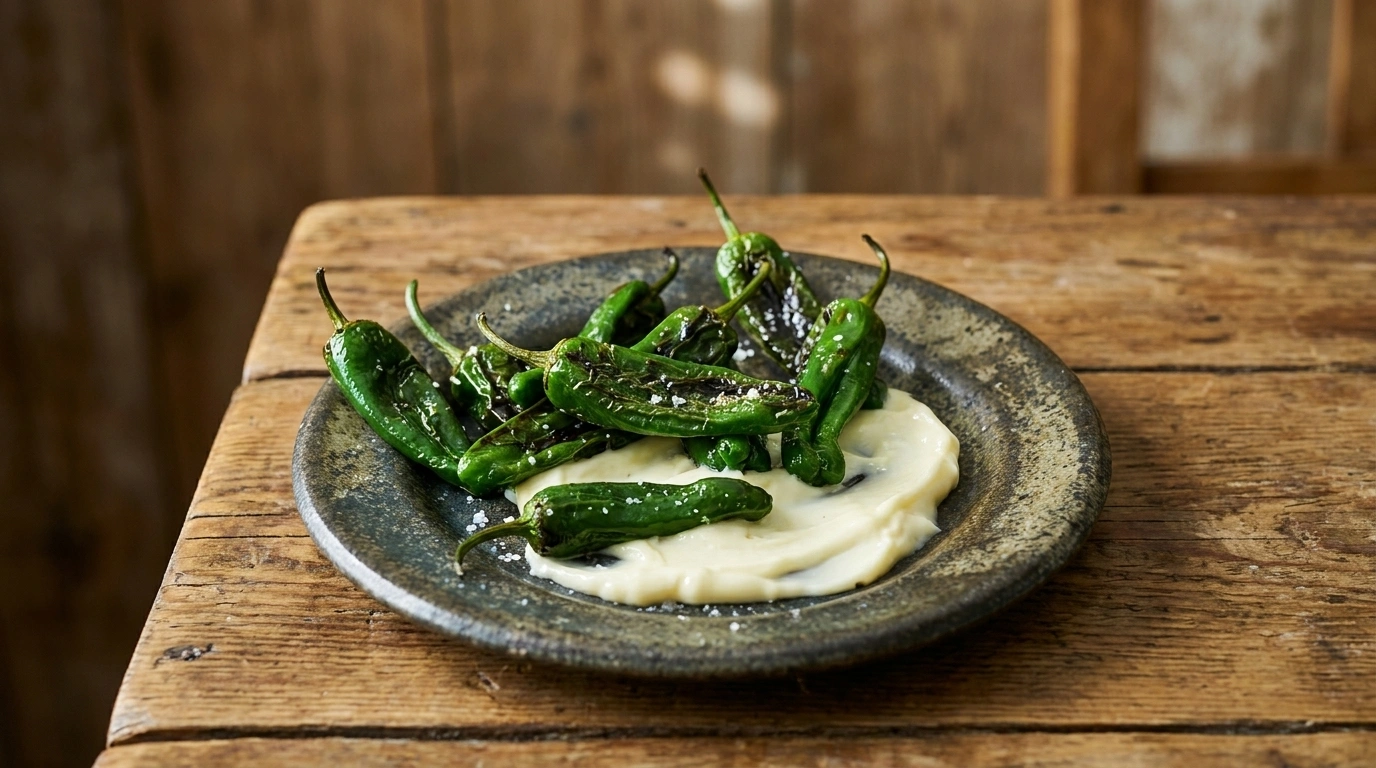 Grillade padrones med flingsalt och aioli